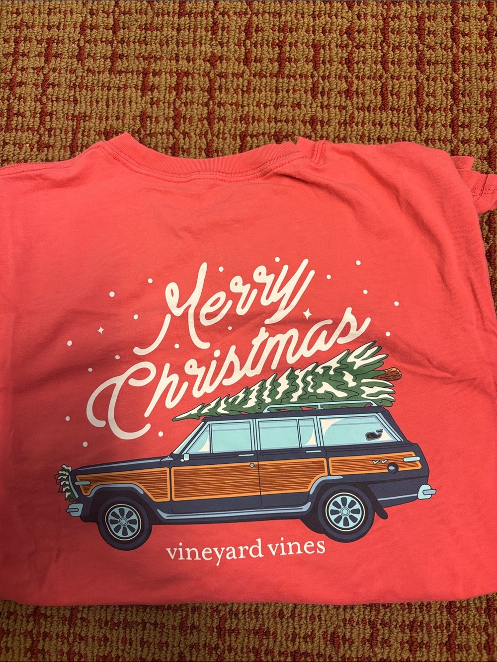 Vineyard Vines Merry Christmas Long Sleeve Pocket T-Shirt Coral Pink